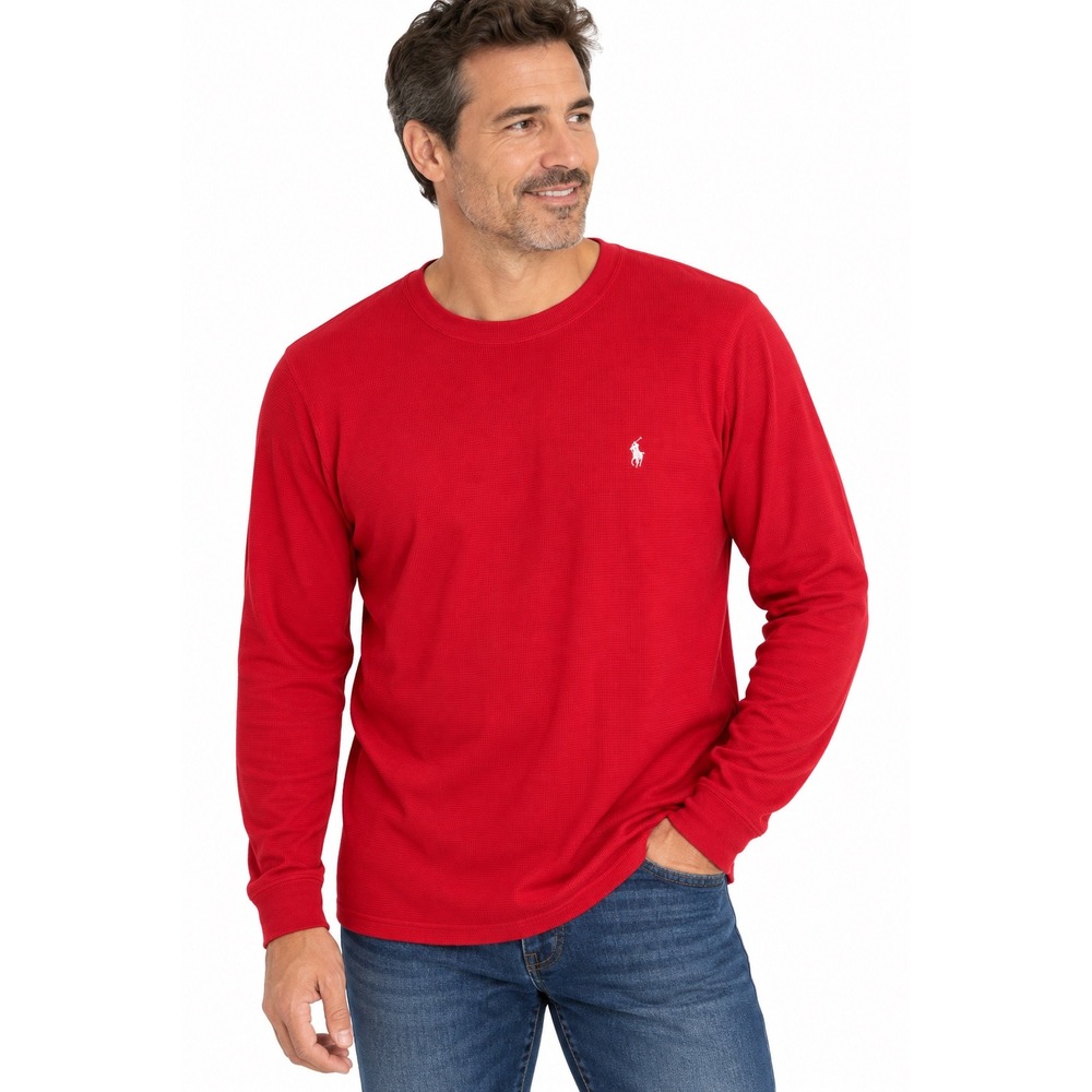 Polo Ralph Lauren Mens XL Red Waffle Knit Thermal Long Sleeve Pony Shirt Preppy